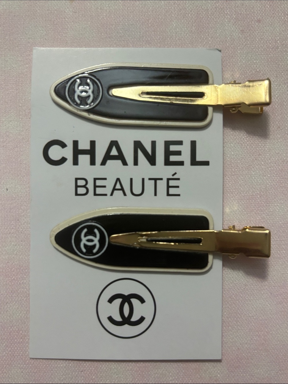 CHANEL Black and Gold CC Logo Hair Pins